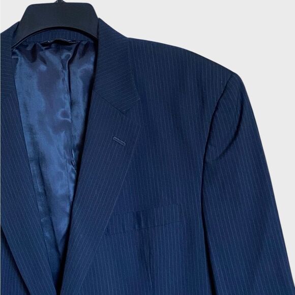Jos. A. Bank Two Button Wool Blazer Sport Coat Men's Size 44L Navy Pin Stripes - Picture 5 of 14
